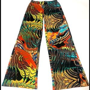 ASSA BOLD GRAPHIC PSYCHEDELIC PRINT WIDE LEG BELL BOTTOM BOHO FESTIVAL PANTS SzS